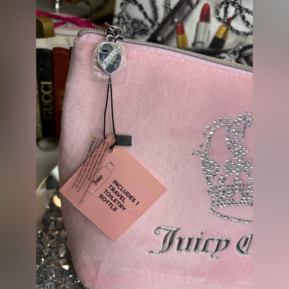 Juicy Couture pink velour cosmetic bag NWT - Picture 4 of 7